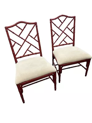 Pair Of Vintage Mid Century Chinese Chippendale Bamboo Accent Chairs • $575