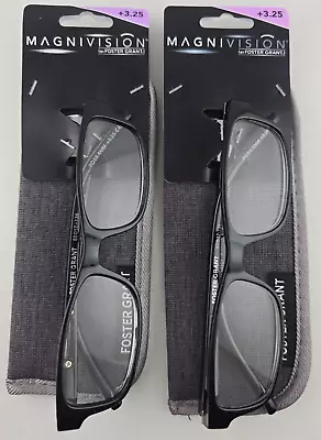 Foster Grant Magnivision Brandon Black Reading Glasses +3.25 With Case 2 Pc • $29.95