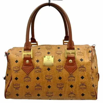 MCM'smini Boston Bag Handbag Vicetos PVC Leather Brown USED From Japan Free Ship • $130.75