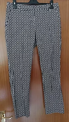 H&M Black & White Retro Print Trousers Sz12 • £5