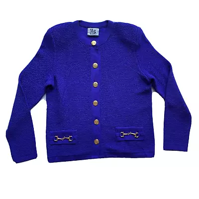 Vintage Mita Cardigan Sweater Women 6 Krinkle Spun Knit USA Nautical Purple NEW* • $40.49