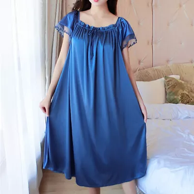 $17.79 • Buy Women Silk Satin Sleepwear Nightgown Women Sleeping Dresses Plus Size Nighty