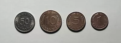 Germany 🇩🇪 (4) 1950 Coins (50 10 5 & 1 Pfennig). • $4.95