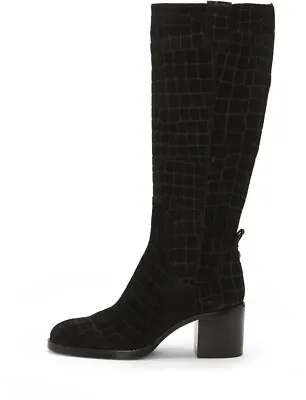 Vince Camuto Zemmy Black Suede Croco Fashion Knee Zipper Western Fashion Boots • $49.95