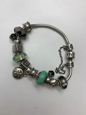 $310 • Buy Pandora Sterling Silver Charm Bracelet With 13 Genuine Charms Beads Heart Bible