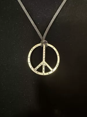 Vintage Peace Sign Necklace Anti War Silver Pendant • $18