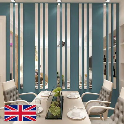 10X Long Strip Mirror Acrylic Wall Stickers Self-adhesive Tile Decal Art Decor • £6.99