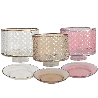 Aroma Jar Candle Quilted Glass Shade & Tray Set - Various Colours Available • £13.45