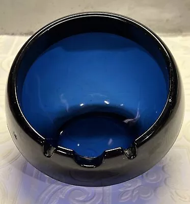 MCM Vtg Viking Glass Ashtray Cigar LARGE Orb Deep Epic Blue Bluenique 5.5  • $48