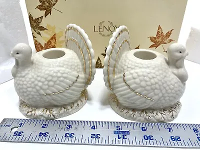 Lenox Thanksgiving Turkey Candlestick Holders Gold Trim With Box • $55