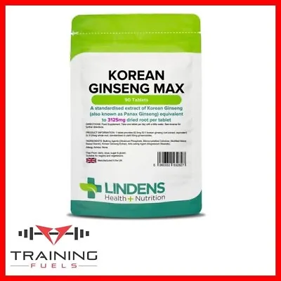 Lindens Korean Ginseng Max 3125mg 90 Tablets Energy Boost Sexual Health Immune • £7.39