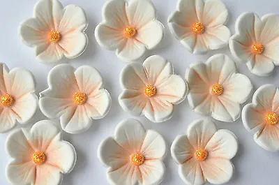 24 Edible Peach And White Blossom Flowers  Cupcake Flower Decorations • £8.95