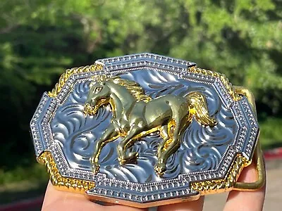 Western Gold Silver Buckle Rodeo Cowboy 2'' Horse Running Colt Buckle Texas • $19.99