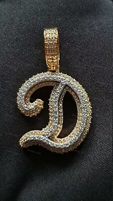 Men's 1.45 CT Round Simulated Diamond Initial  D  Letter Pendant 925 Silver • $91.78