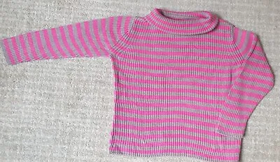 💗 George Baby Girls Polo Neck Pullover Jumper. Grey/brown Pink. 18-24 Months.  • £0.89