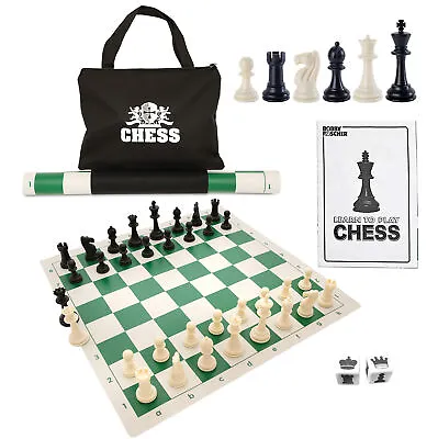 WE Games Best Value Tournament Chess Set Green Board Pieces Bag Instructions • $29.99