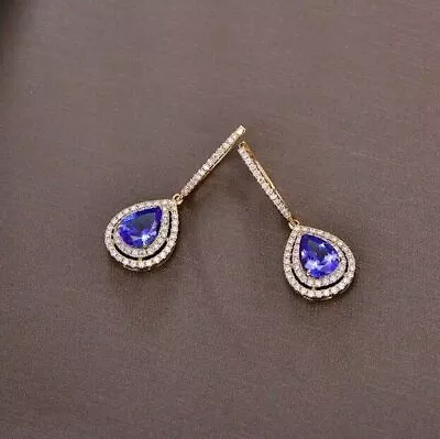 2Ct Pear Cut Lab-Created Tanzanite Drop & Dangle Earrings 14K Rose Gold Plated • £101.09