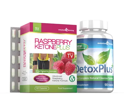 Raspberry Ketone Plus & Detox Colon Cleanse Pills 1 Month Evolution Slimming • £38.95