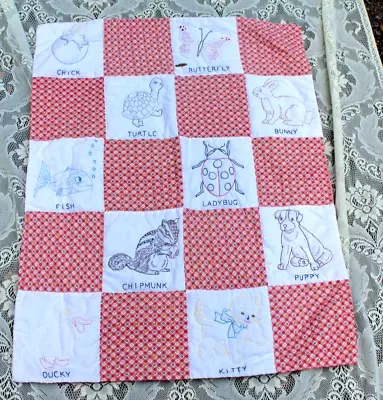 Hand Embroidered Baby Quilt Crib Blanket 30 By 39  • $22.99