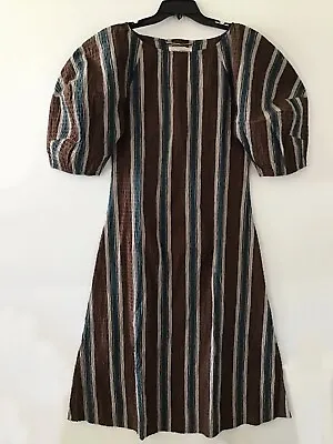 Mara Hoffman Striped Multicolor Brown Loose Fit Dress Pop Sleeve New XS • $139.20