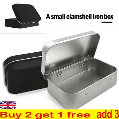 Small Metal Tin Silver Storage Box Case Organizer For Coin Candy Keys Reusable • £3.29