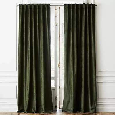 Moss Green Velvet Curtain Window Drape Stonewashed Velvet Curtain Panel Curtains • $137.10