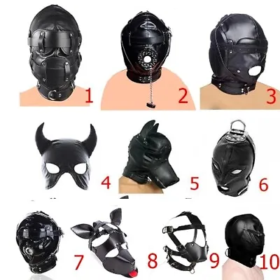 SM Leather Padded Hood BlindfoldHead Harness Mask Gag BDSM Bondage For Couples • $18.23