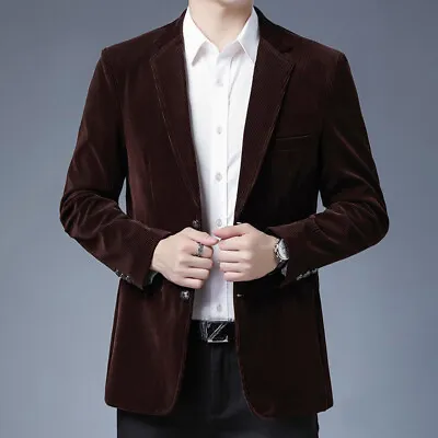 $42.75 • Buy Mens Corduroy Suit Blazer Notch Lapel Dress Jacket Coat Tops Slim Smart