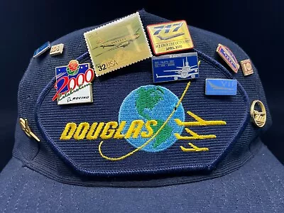 Vintage Hat With 11 Rare McDonnell Douglas & Boeing Jet Airplane Staff Pins • $34.95