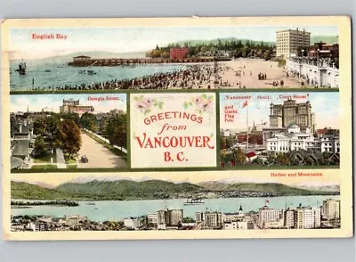 C1921 Greetings From Vancouver BC British Columbia Canada Multiview Postcard • $4.99
