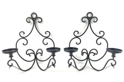 Set Of 2 Bronze Metal Scroll Wall Sconces For Two Pillar Candles Elegant Decor • $39.89