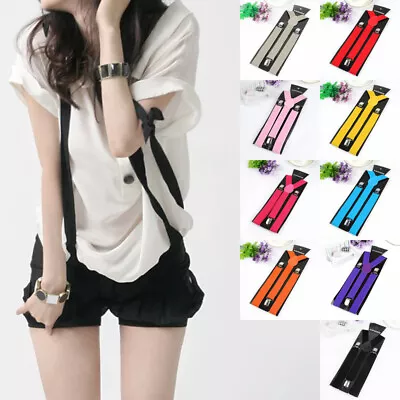 Men Women Clip-on Suspenders Elastic Y-Shape Adjustable Braces Solid Color Gift • $4.56