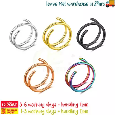 2PCS Double Nose Hoop Ring Twisted Spiral Piercing Surgical Steel Body Jewellery • $5.99