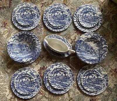 Myott Royal Mail Staffordshire England Blue 28 PC DINNERWARE Set 6 Place Setting • $164.95