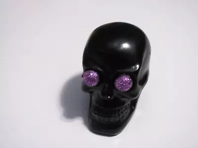 Hand Decorated Black Resin Mini Skull With Purple Bead Eyes W/ Purple Glitter • $4.99