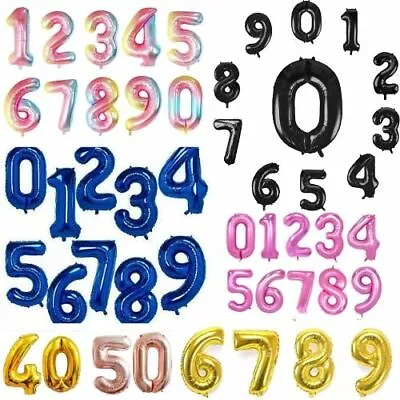 30  All Colours Numbers Foil Balloons 1/13/16/18/21st/30/40/50/60th Age Birthday • £3.65
