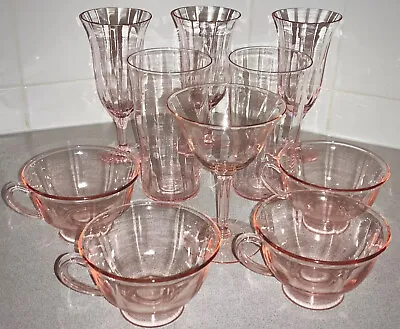 Vintage Pink Glass Tumblerscupsstemware 10 Piece Lot • $99