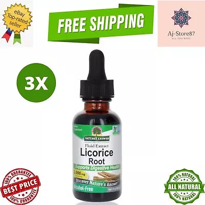 3 X Nature's Answer Licorice Root Fluid Extract Alcohol-Free 2000mg... • £53.20