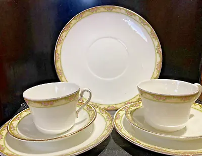 Antique Edwardian  Roses Part Tea Set For 2 Cups Saucers Plates & Cake Platter • £18.99