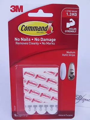 9pk 3M Command MEDIUM Refill Strips For Hooks 17021P • $9.32