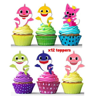 12x EDIBLE Baby Sharks Wafer Card Sheet Stand Up Cupcake Cake Toppers UNCUT • $6.99