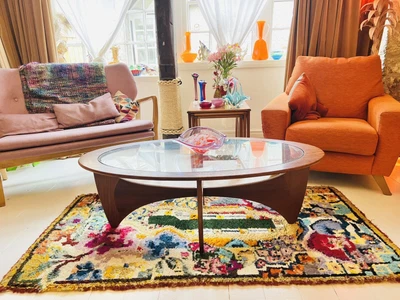 £175 • Buy Scandinavian Handmade Rug 1970's ABSTRACT COLOURFUL FLORAL Geometric Mid Century