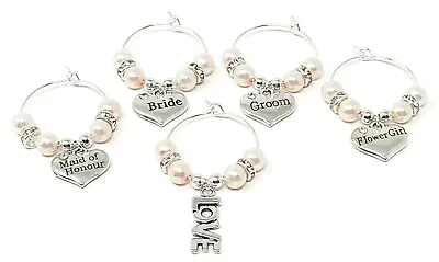 £1.50 • Buy Pink Pearl Personalised Wedding Party Wine Glass Charms Birthday Christmas