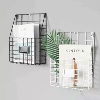 Simple Wire Magazine Newspaper Basket Wall Mounted Post Storage Rack Holder • £9.98