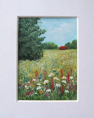 Aceo Original Hand Painted Signed Red Barn Landscape Miniature Painting • £7