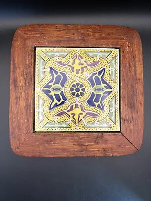 Vtg Wood Trivet Dal Tile Mexico Pottery Art Blue Yellow Coaster Trivet Talavera • $8.99