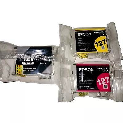 Genuine Epson 127XL Magenta & Yellow Ink Cartridges & Black Cartridge • $17.99