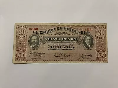 MEX Bank Notes: El Estado De Chihuahua 5 Peso 1915 Series H No. 2940812 NRW-D • $3