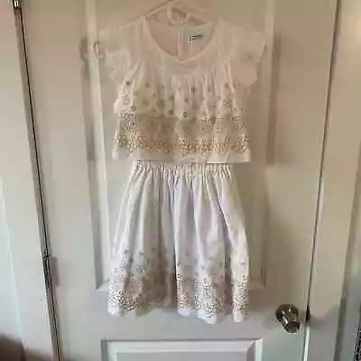 Mayoral Girl's Linen Embroidered Dress White Frills Size 12 152CM • $22