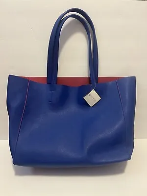 Macy's Burgundy W/Aqua Interior Faux Leather Large Double Handle Tote Bag NWT • $14.96